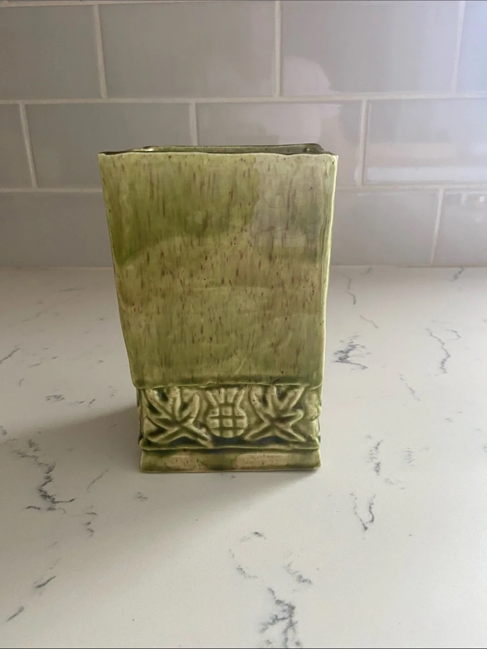 Vintage Hand Signed Studio Pottery Vase Olive Green Art Pottery 5